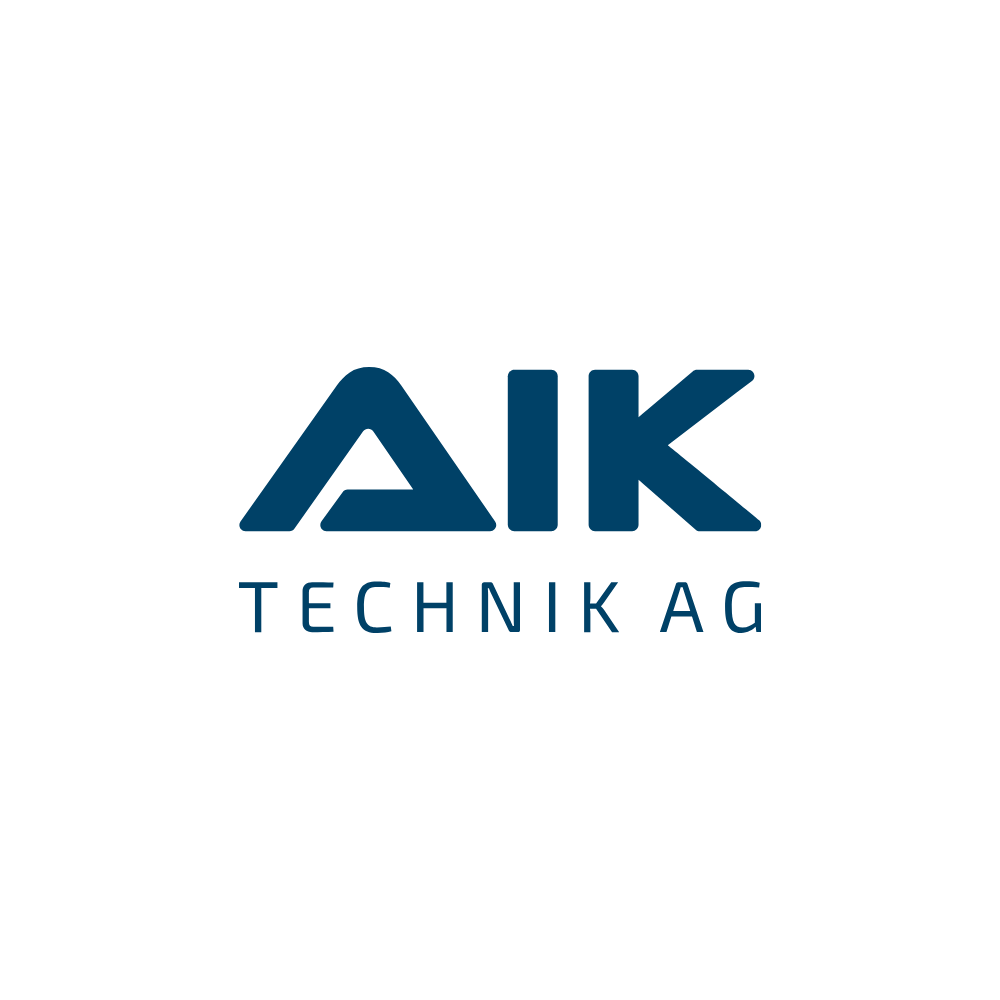 blaues aik logo mit unterschrift technik ag auf weissem hintergrund
