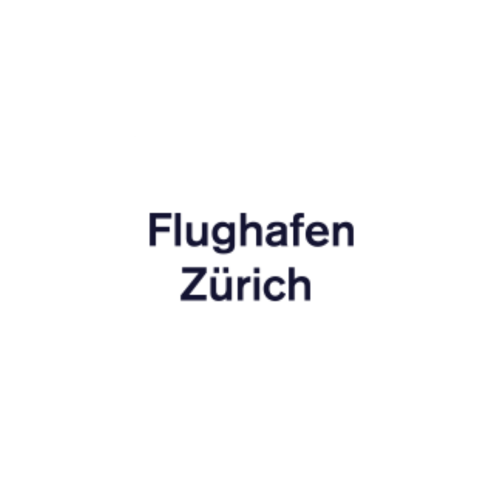 Logo des Flughafen Zürich in dunkelblauer Schrift auf weißem Hintergrund, bestehend aus den zwei Zeilen „Flughafen“ und „Zürich“ in einer klaren, serifenlosen Schriftart.