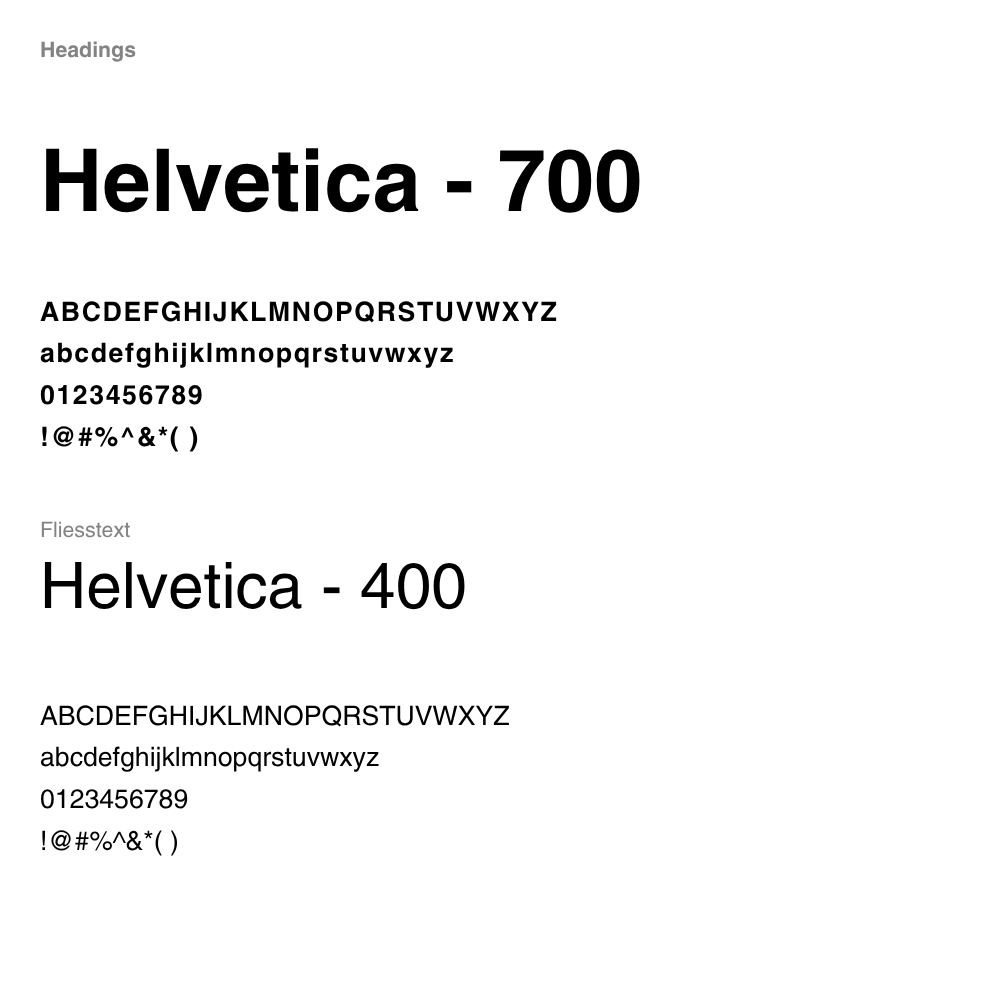 Die Schriftgestaltung von H. Baumgartner & Sohn AG verwendet die Helvetica als Hausschrift. Für Überschriften kommt Helvetica Bold (700) zum Einsatz, während der Fliesstext in Helvetica Regular (400) gehalten ist. Diese Typografie verleiht dem Markenauftritt eine sachliche, klare und professionelle Wirkung.