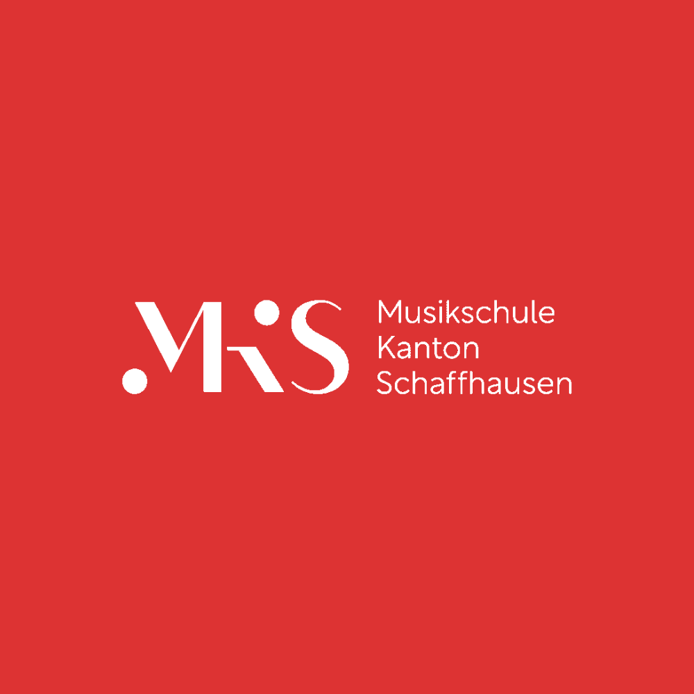 weisse schrift logo mks mit text musikschule schaffhausen auf rotem hintergrund