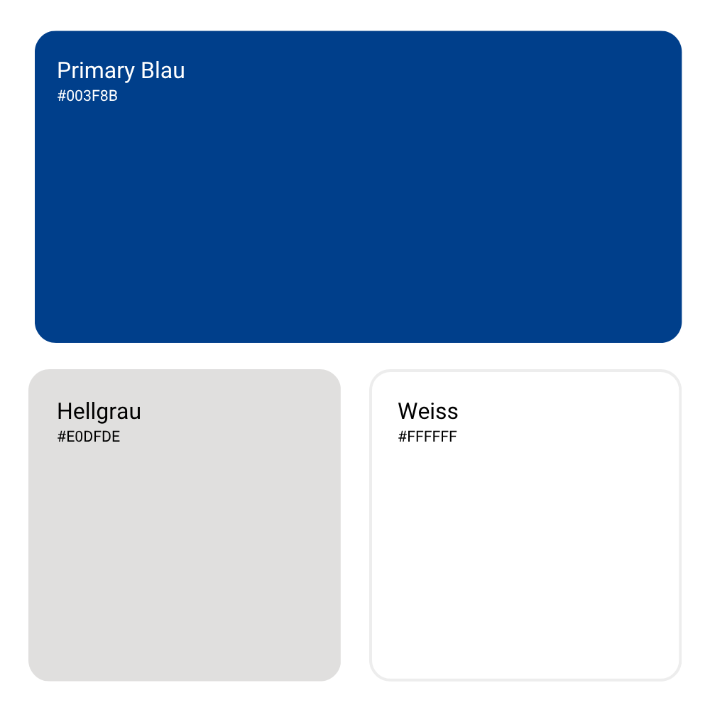 Farbpallette Blau Hellgrau und Weiss