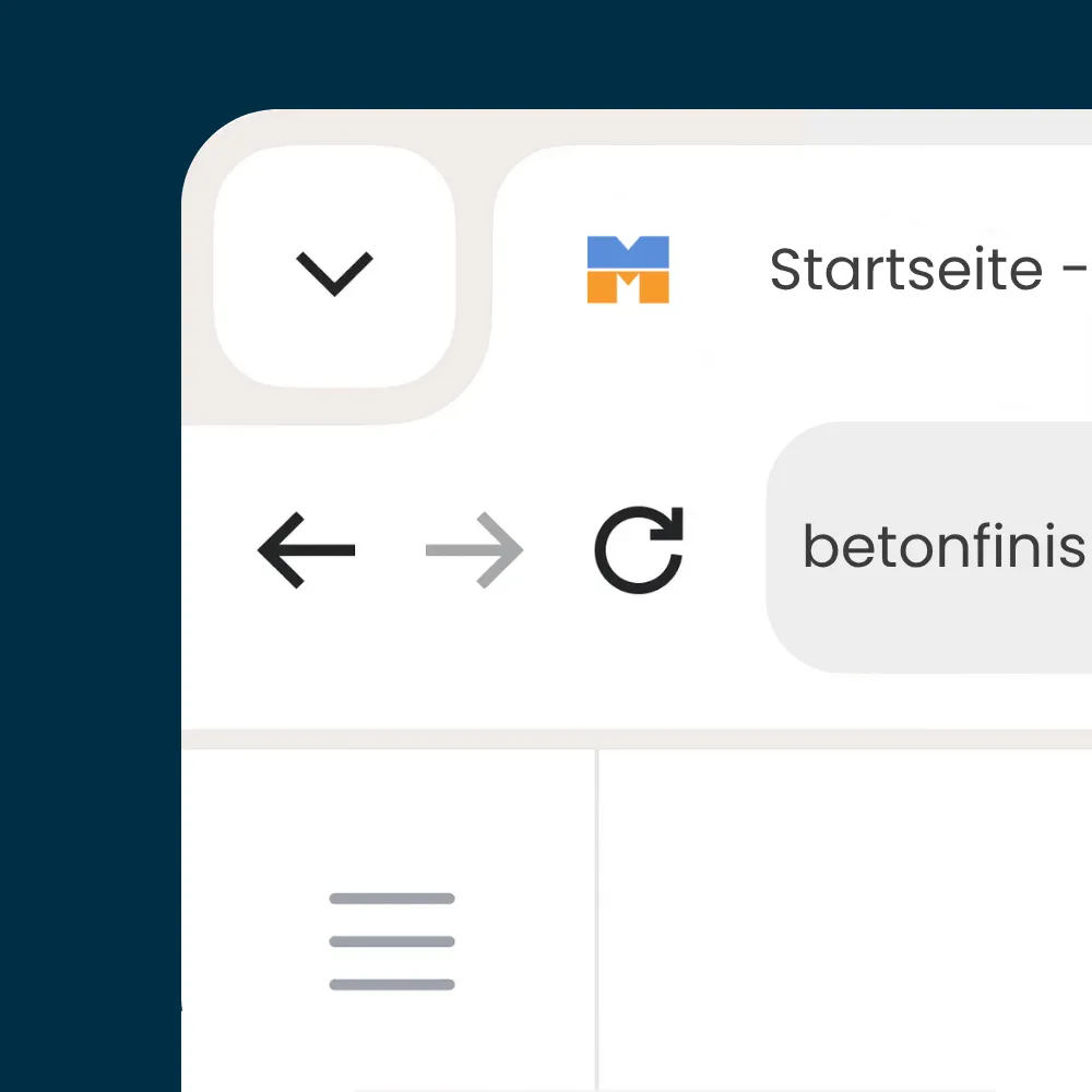 Mobile Browseransicht einer Website mit dem MVM-Logo in Blau und Orange links oben sowie Navigationselementen wie Zurück-Pfeil, Vorwärts-Pfeil und Aktualisieren-Icon.