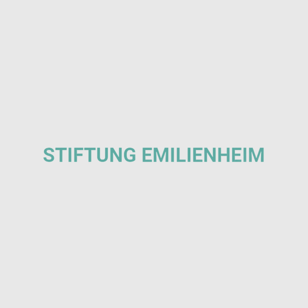 Logo der Stiftung Emilienheim mit türkisfarbener Schrift auf hellgrauem Hintergrund. Der Schriftzug „STIFTUNG EMILIENHEIM“ ist in Großbuchstaben und einer klaren, modernen Sans-Serif-Schrift gestaltet.