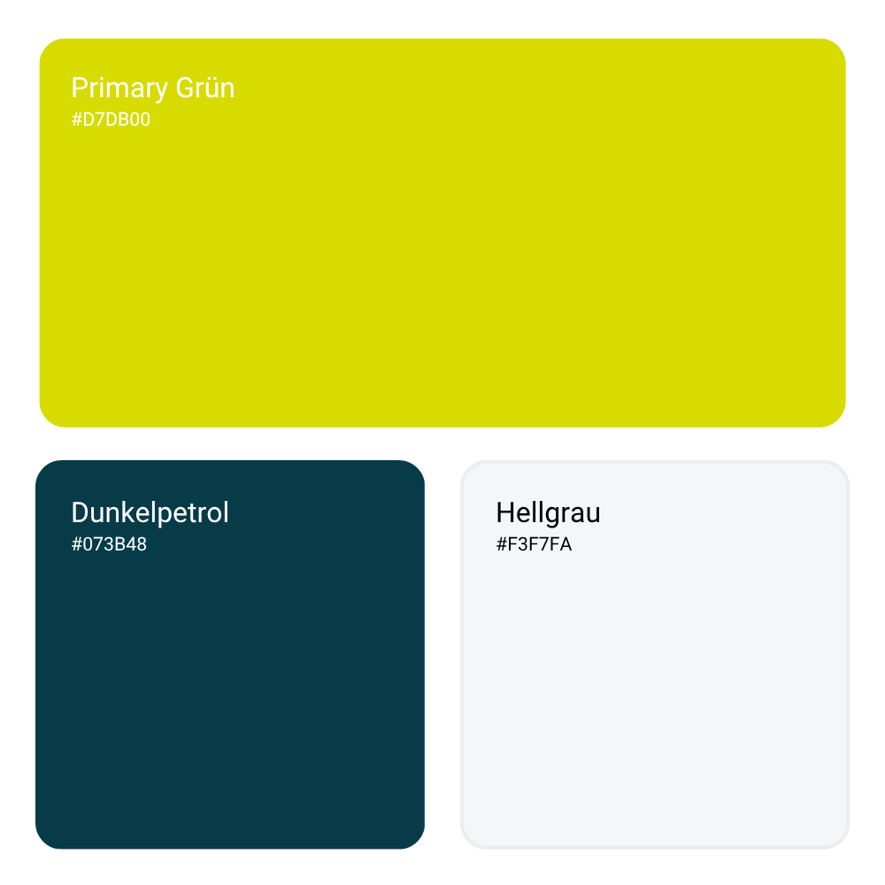 farbpalette limettegrün, dunkelpetrol und hellgrau