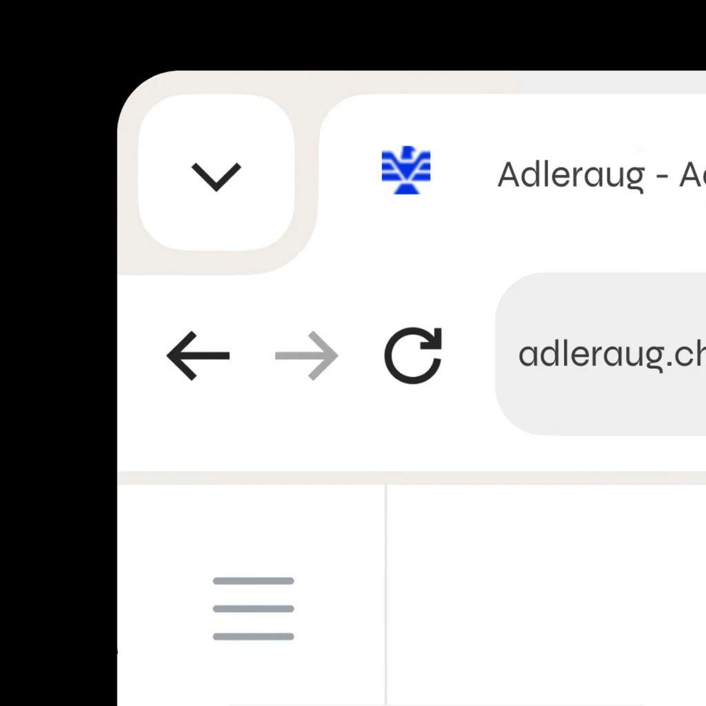 Adleraug Favicon als stilisiertes Adler Symbol in Blau in der Browserleiste