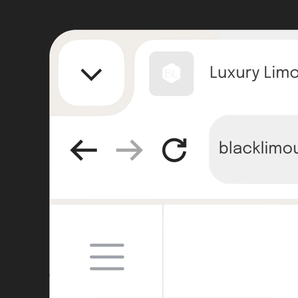 Black Limousines Favicon mit stilisiertem BL Symbol in Grau in der Browserleiste.