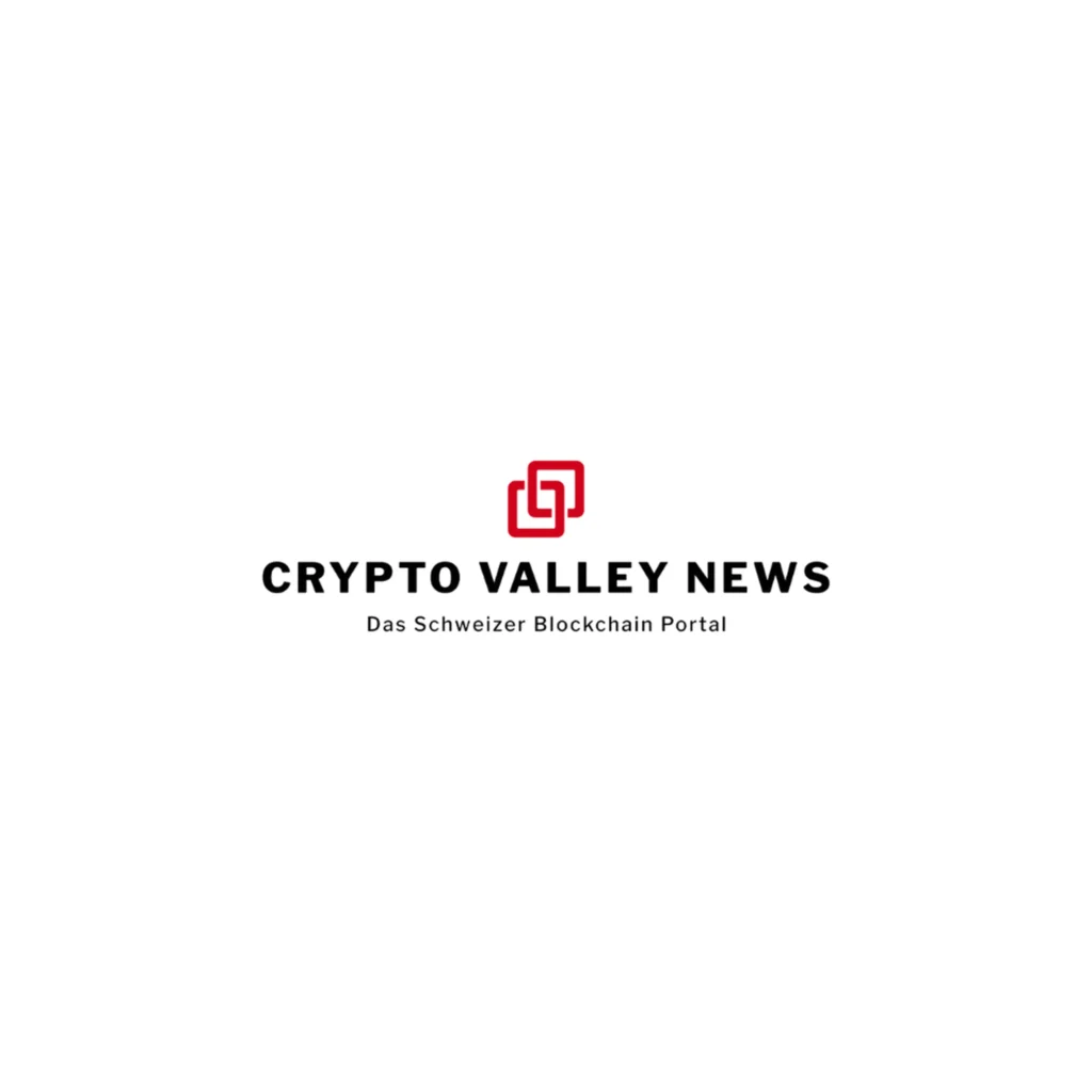 Crypto Valley News Logo mit rotem Symbol und schwarzem Schriftzug sowie dem Claim Das Schweizer Blockchain Portal auf weissem Hintergrund.