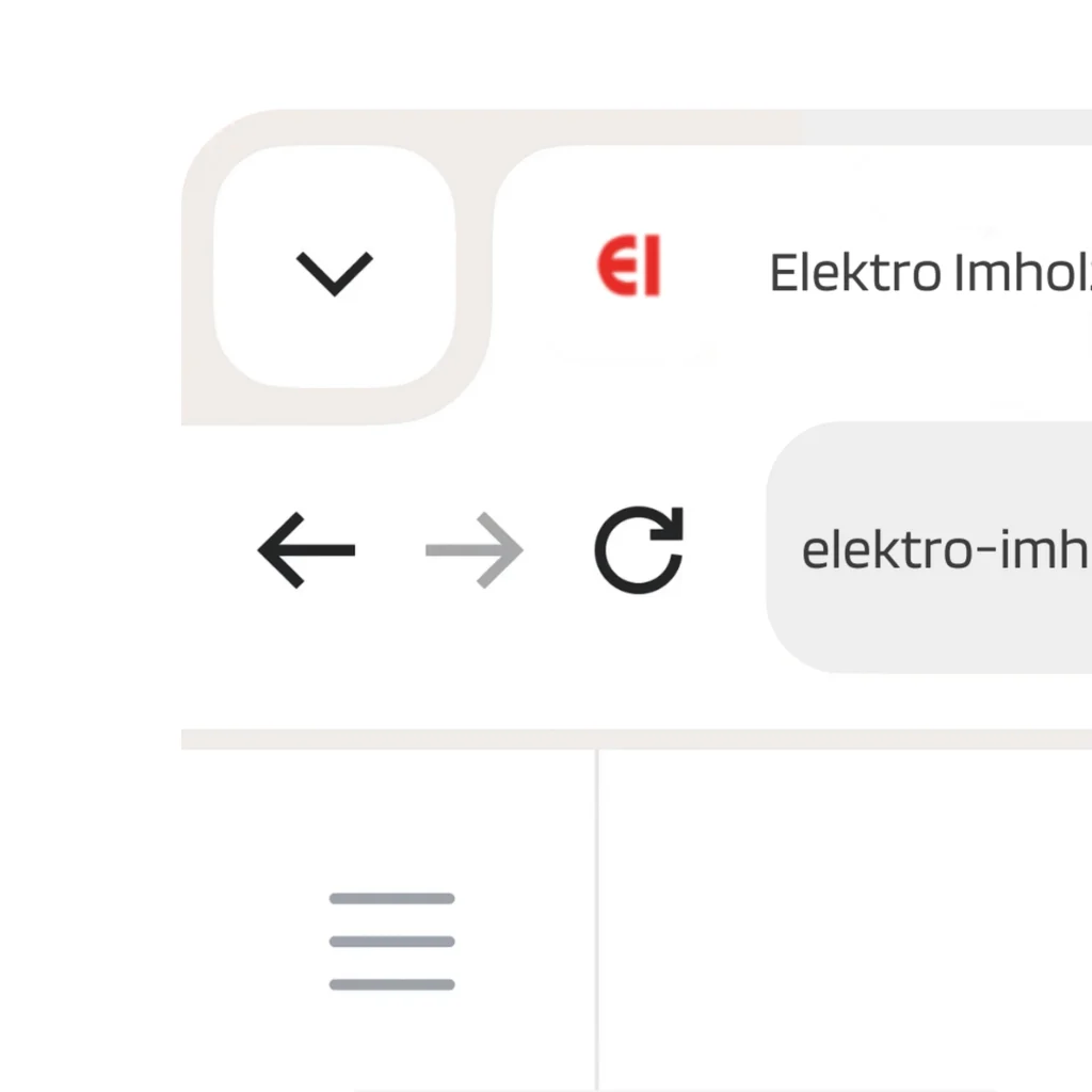 Browser Ansicht mit Favicon der Elektro Imholz AG mit rotem EI Symbol neben dem Seitentitel im Tab.