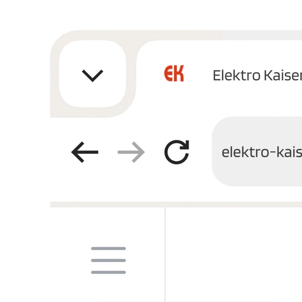 Browser Ansicht mit Favicon der Elektro Kaiser AG mit rotem EK Symbol neben dem Seitentitel im Tab.