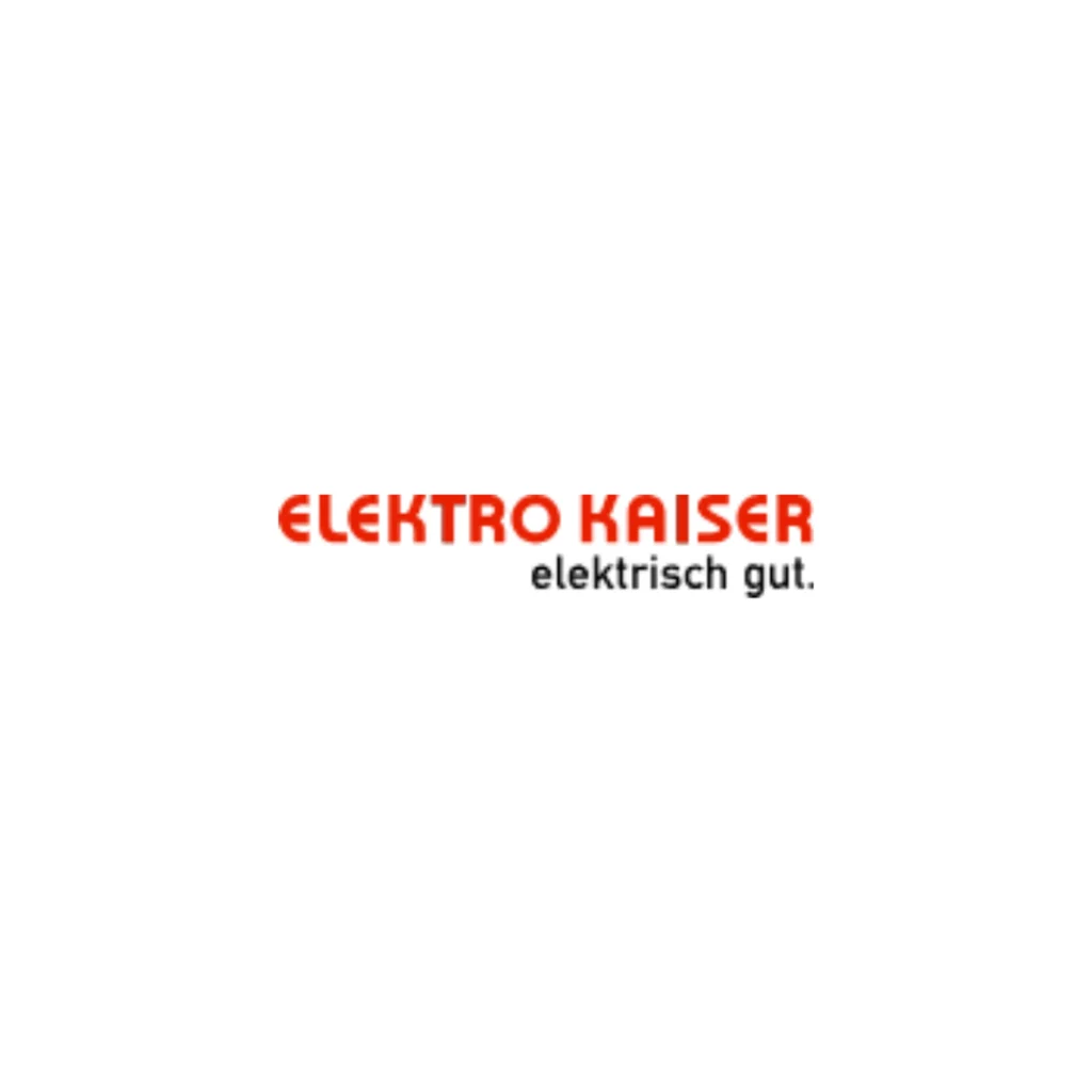 Logo der Elektro Kaiser AG mit roter Wortmarke Elektro Kaiser und dem schwarzen Slogan elektrisch gut auf weissem Hintergrund.
