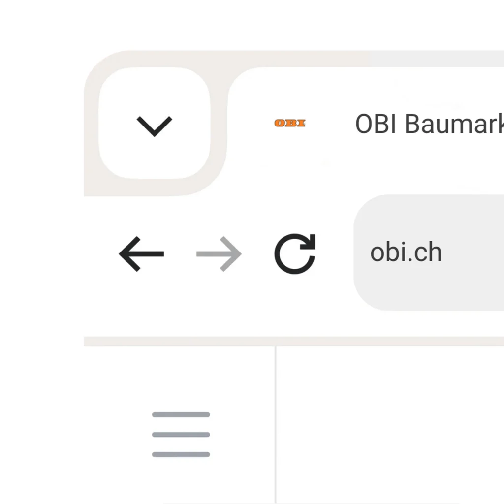 OBI Schweiz Favicon mit orangefarbenem OBI Logo in der Browserleiste