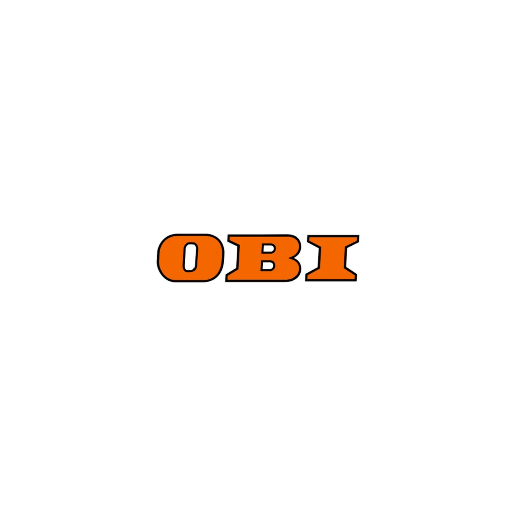 Orangefarbenes OBI-Logo in Blockschrift auf weissem Hintergrund.