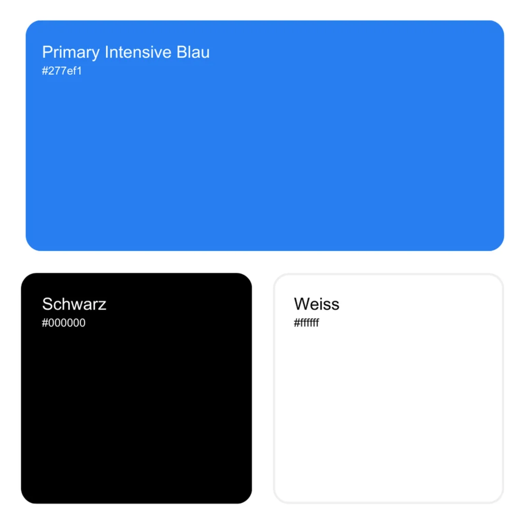 Farbpalette von Orgelbau Graf AG: Primäres intensives Blau (#277ef1), ergänzt durch Schwarz (#000000) und Weiß (#ffffff).
