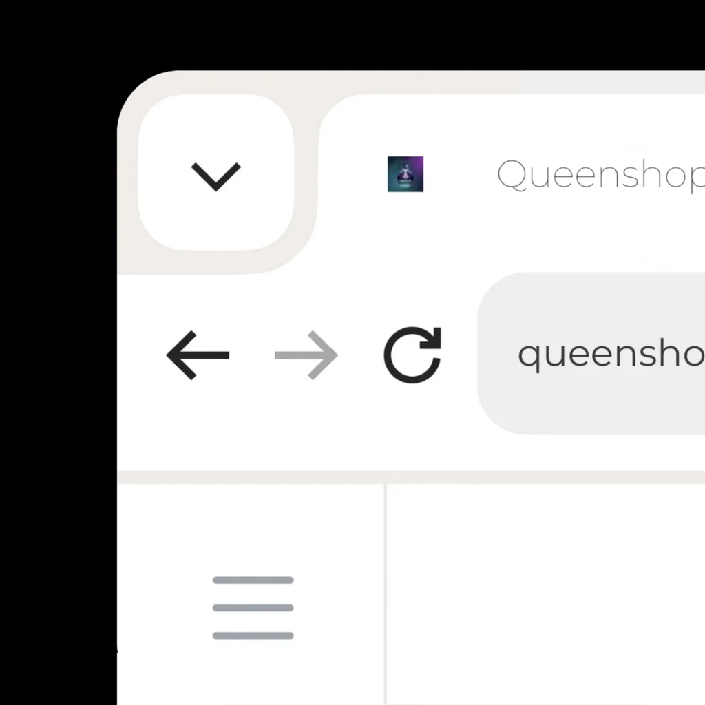 Queenshop Favicon mit stilisierter Koenigin in violett und tuerkis in der Browserleiste.