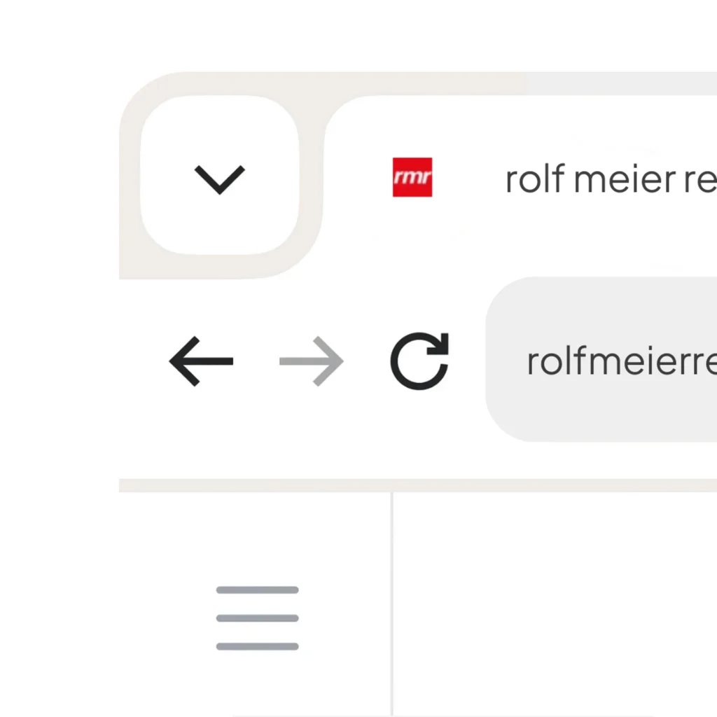 Browserdarstellung mit Favicon von Rolf Meier Reisen rotes Quadrat mit weisser Abkuerzung rmr neben der Adresszeile