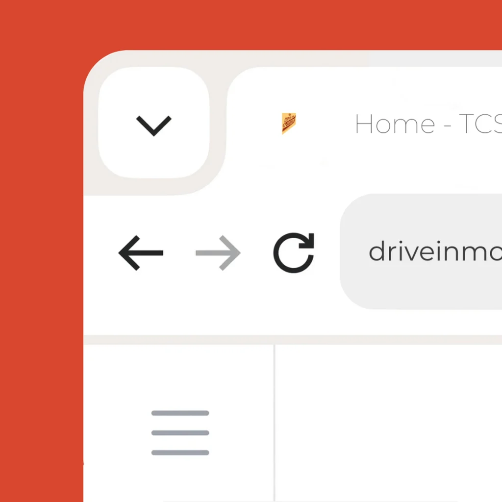 TCS Drive In Movies Favicon mit stilisiertem Schriftlogo in Orange und Gelb in der Browserleiste.